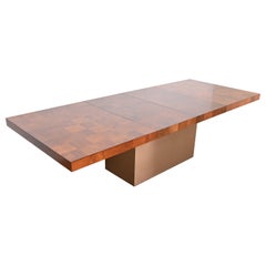 Milo Baughman for Thayer Coggin Burl Wood and Chrome Pedestal Dining Table