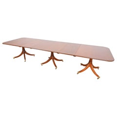 Baker Furniture Style Georgian Banded Mahogany Triple Pedestal Extension Table