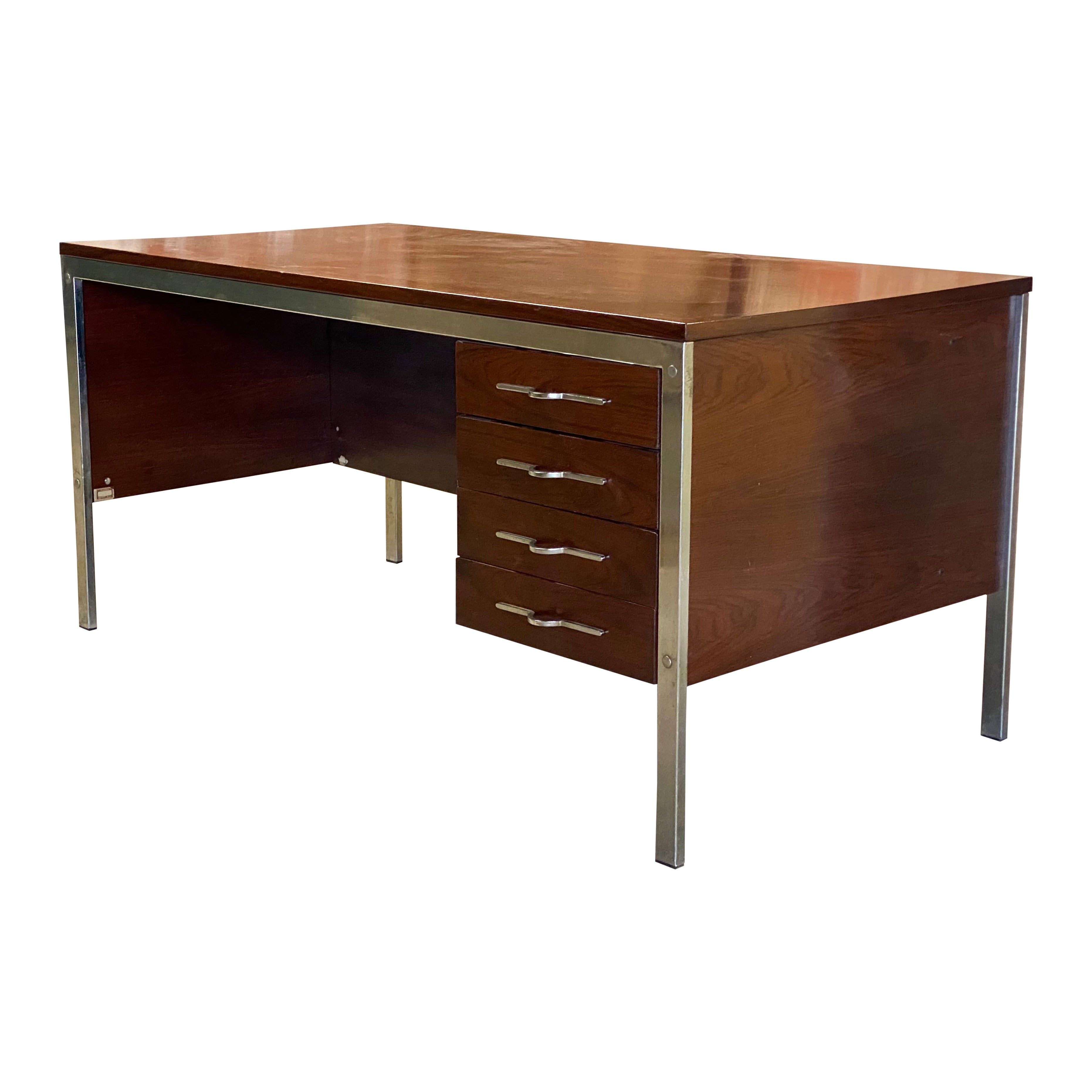 Jean Gillon Brazilian Rosewood and Chrome Executive Desk For Sale