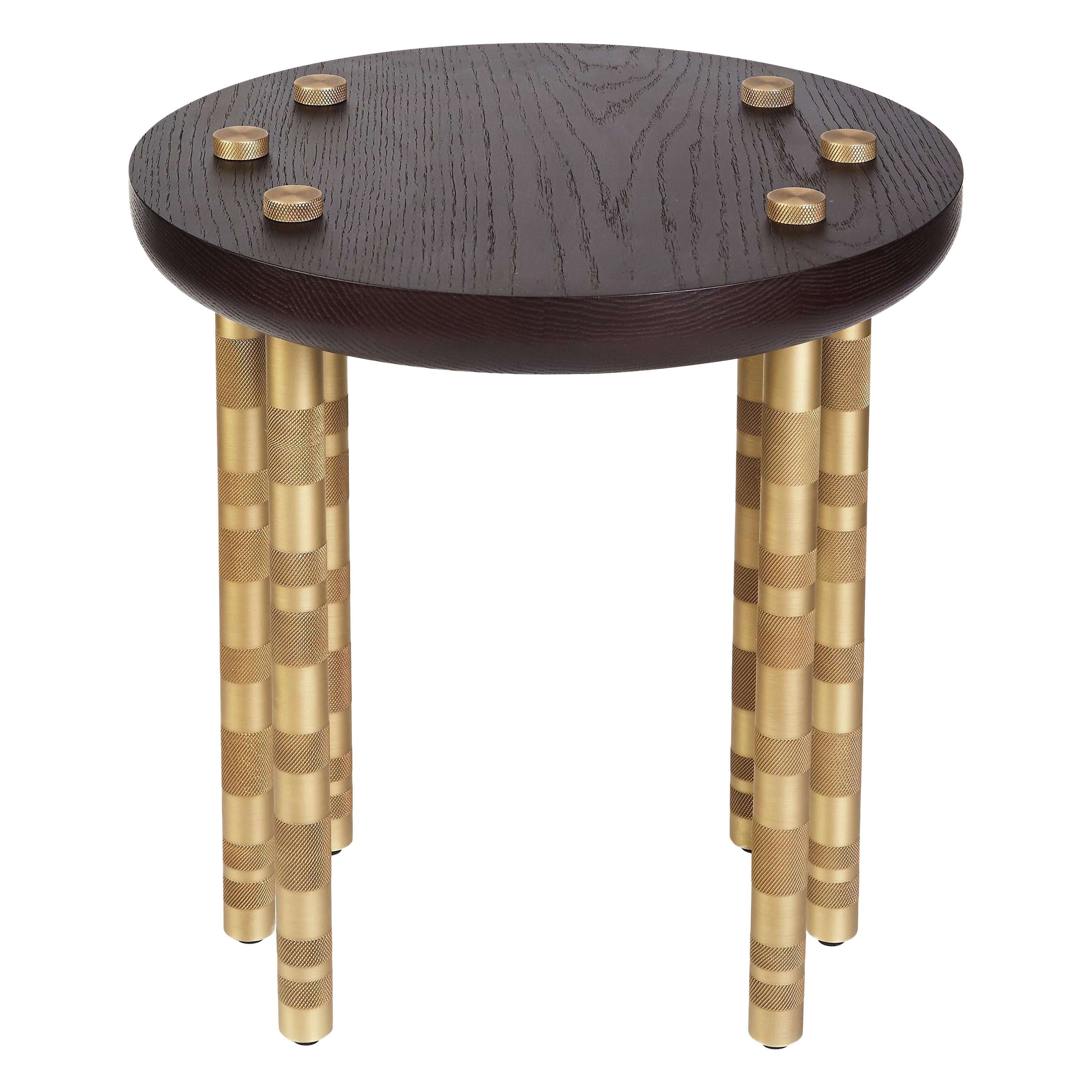 Ipanema Brass Side Table, Wood Top and Brushed Brass Legs, Handcrafted by Duistt