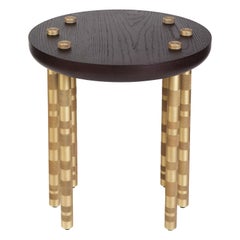 Ipanema Brass Side Table, Wood Top and Brushed Brass Legs, Handcrafted by Duistt