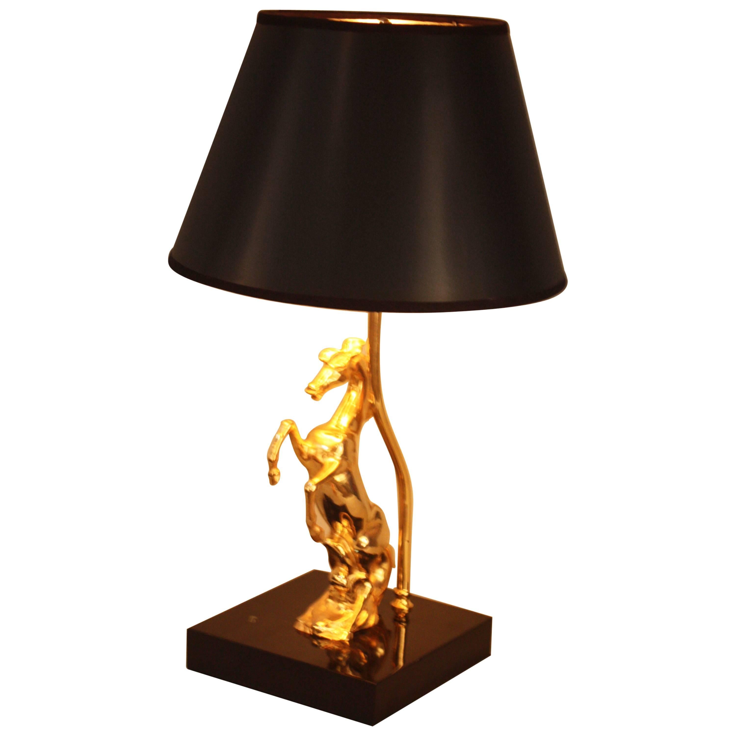 Polished Bronze Horse Table Lamp