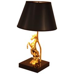 Vintage Polished Bronze Horse Table Lamp