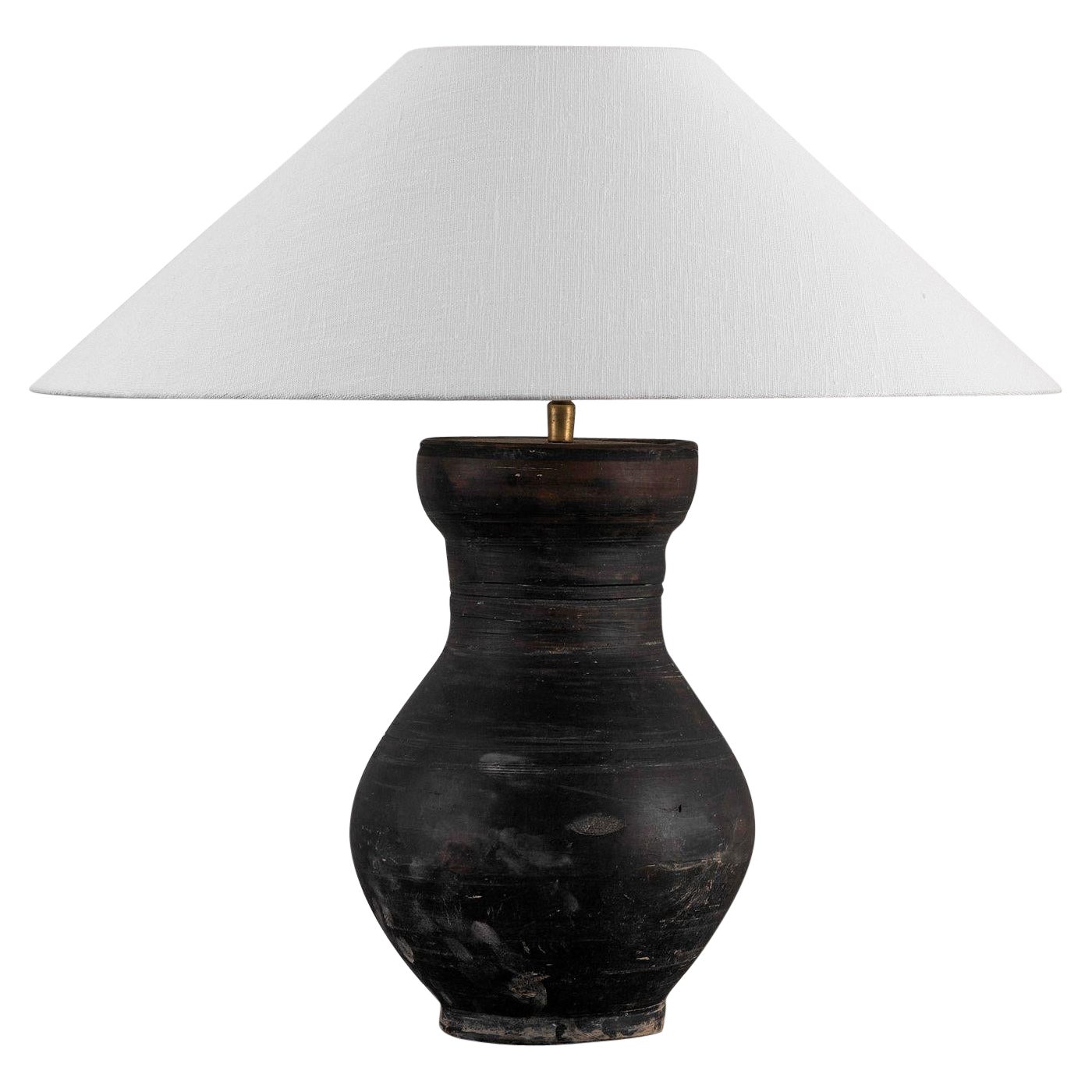 Single HAN Style Lamp with Belgian Linen Shade For Sale