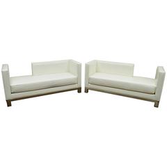 Pair of J.A. Casillas Modern White Vinyl and Brushed Metal Chaise Lounges 10