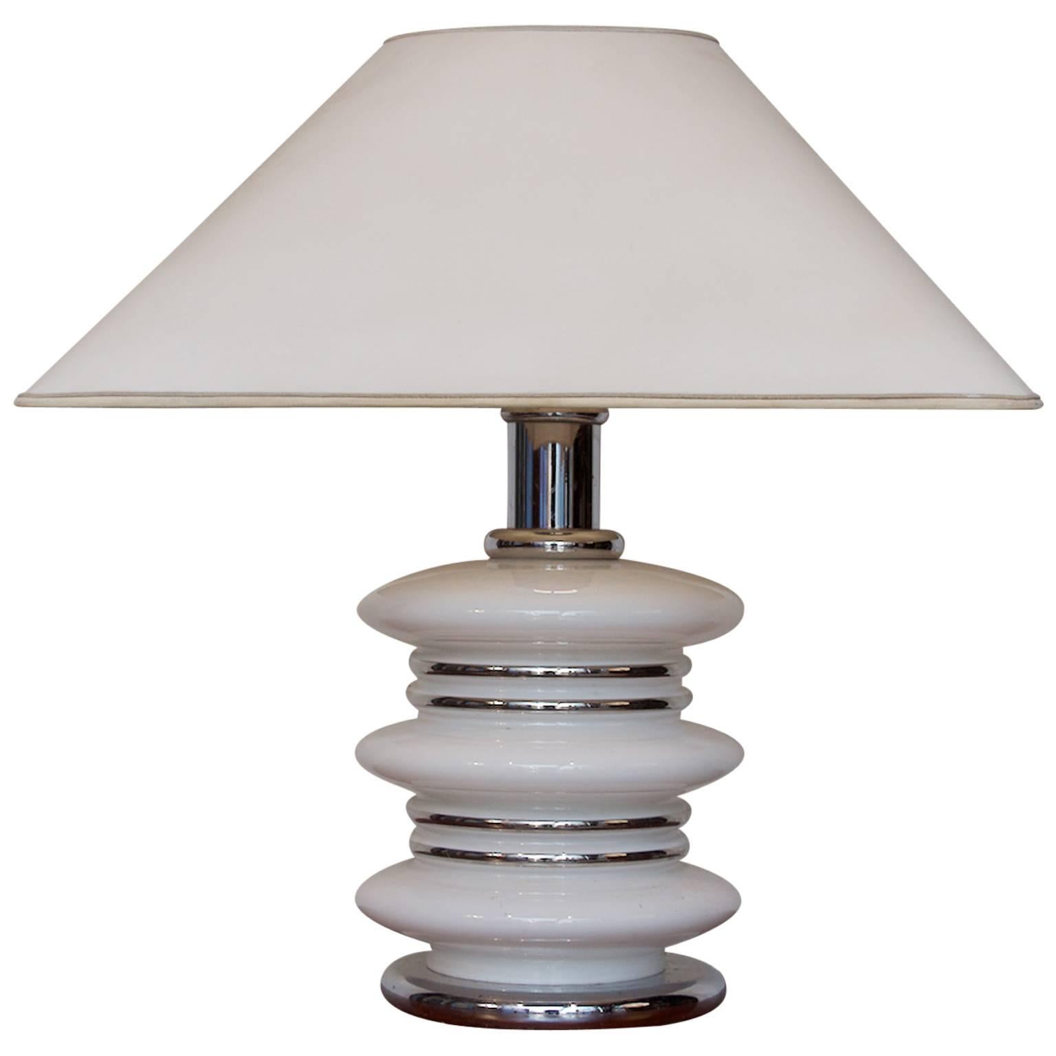 Mid-Century Glass and Chrome Table Lamp For Sale