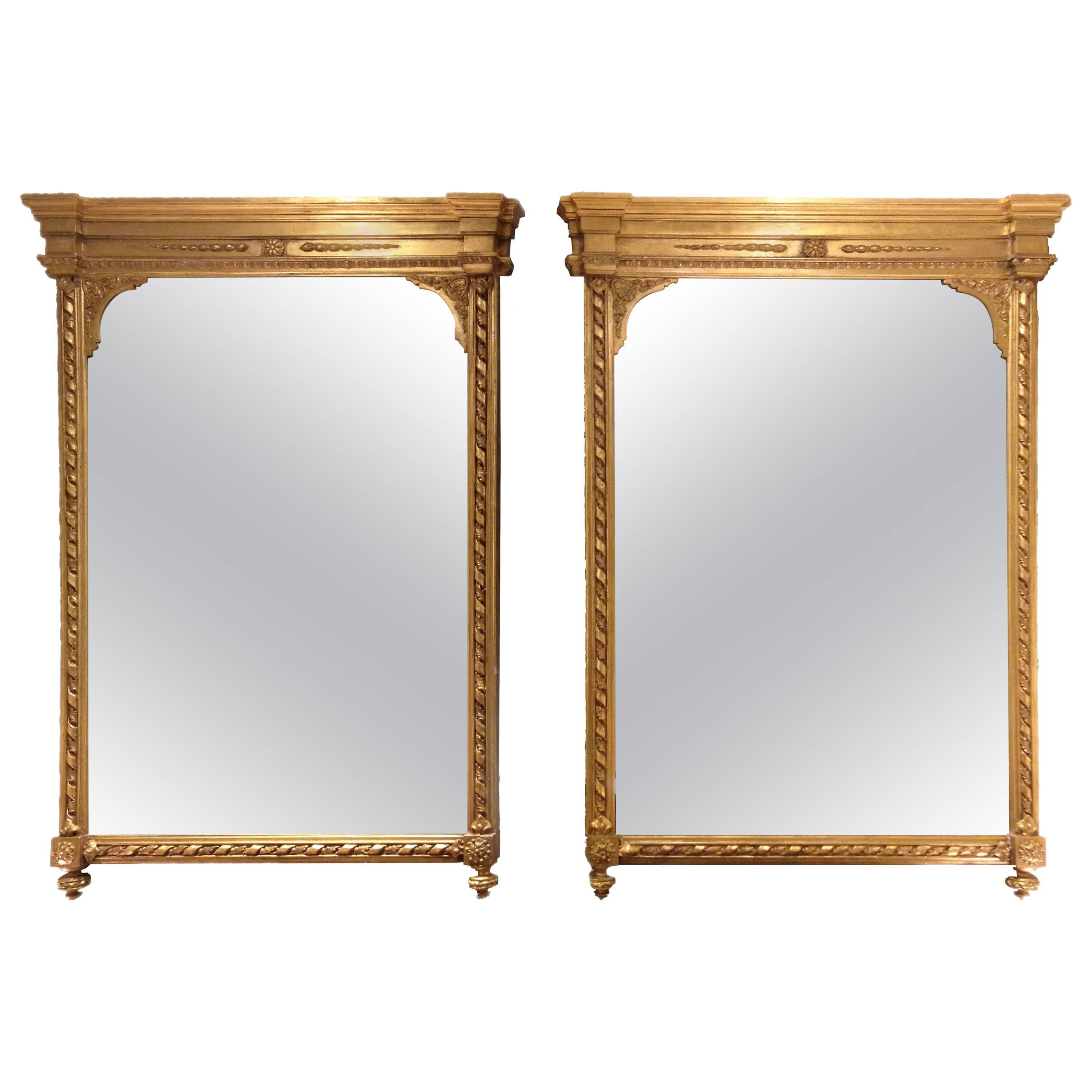 Pair of 19th Century Giltwood and Gesso Mirrors
