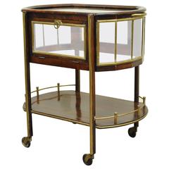 19th Century English Mahogany and Brass Drop Side Rolling Bar Cart Server