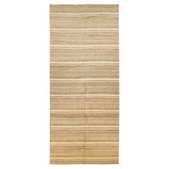 Oversize Modern Gabbeh Beige Wool Rug with Geometric Pattern