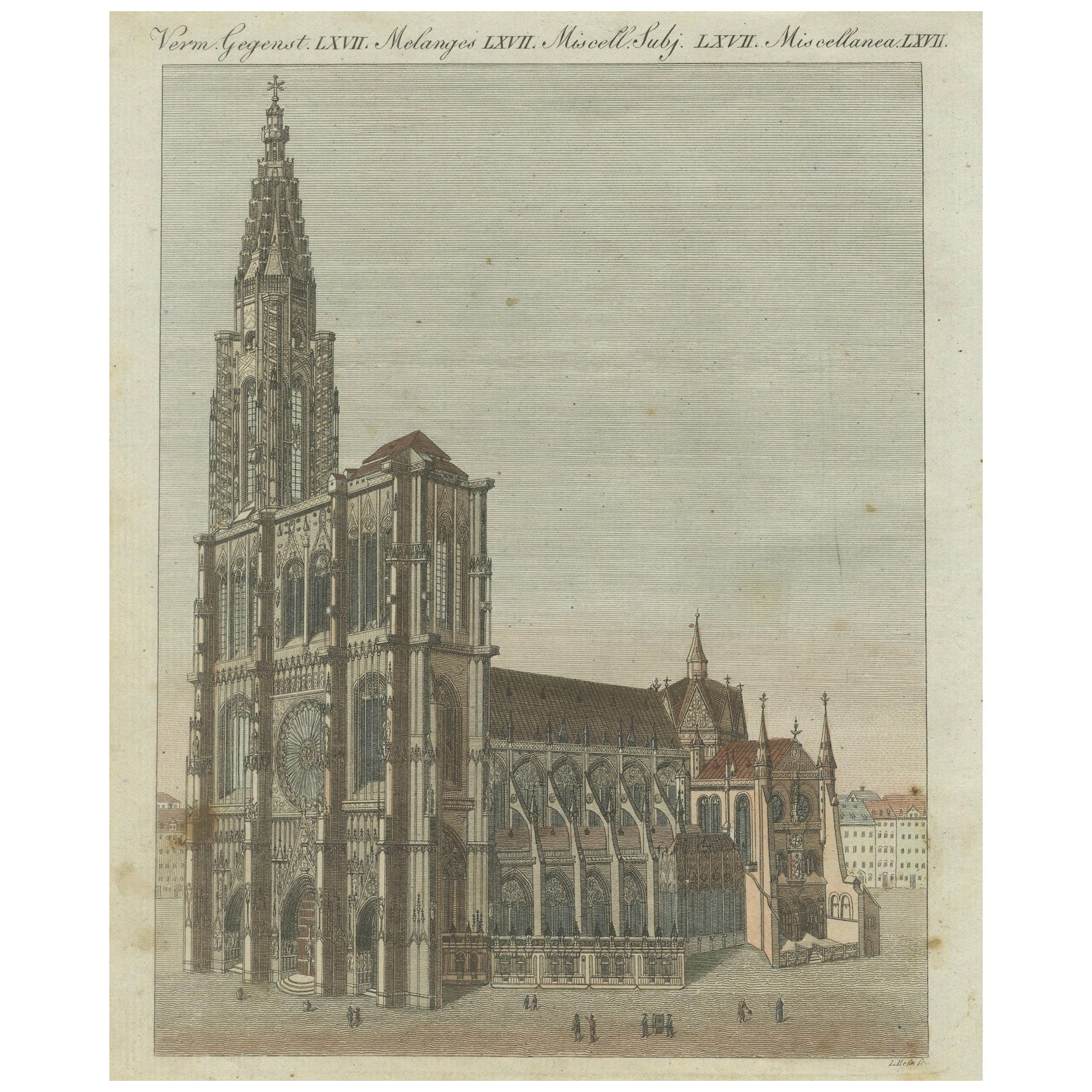 Engraving of Strasbourg Cathedral, Gothic Masterpiece in Alsace, 1805