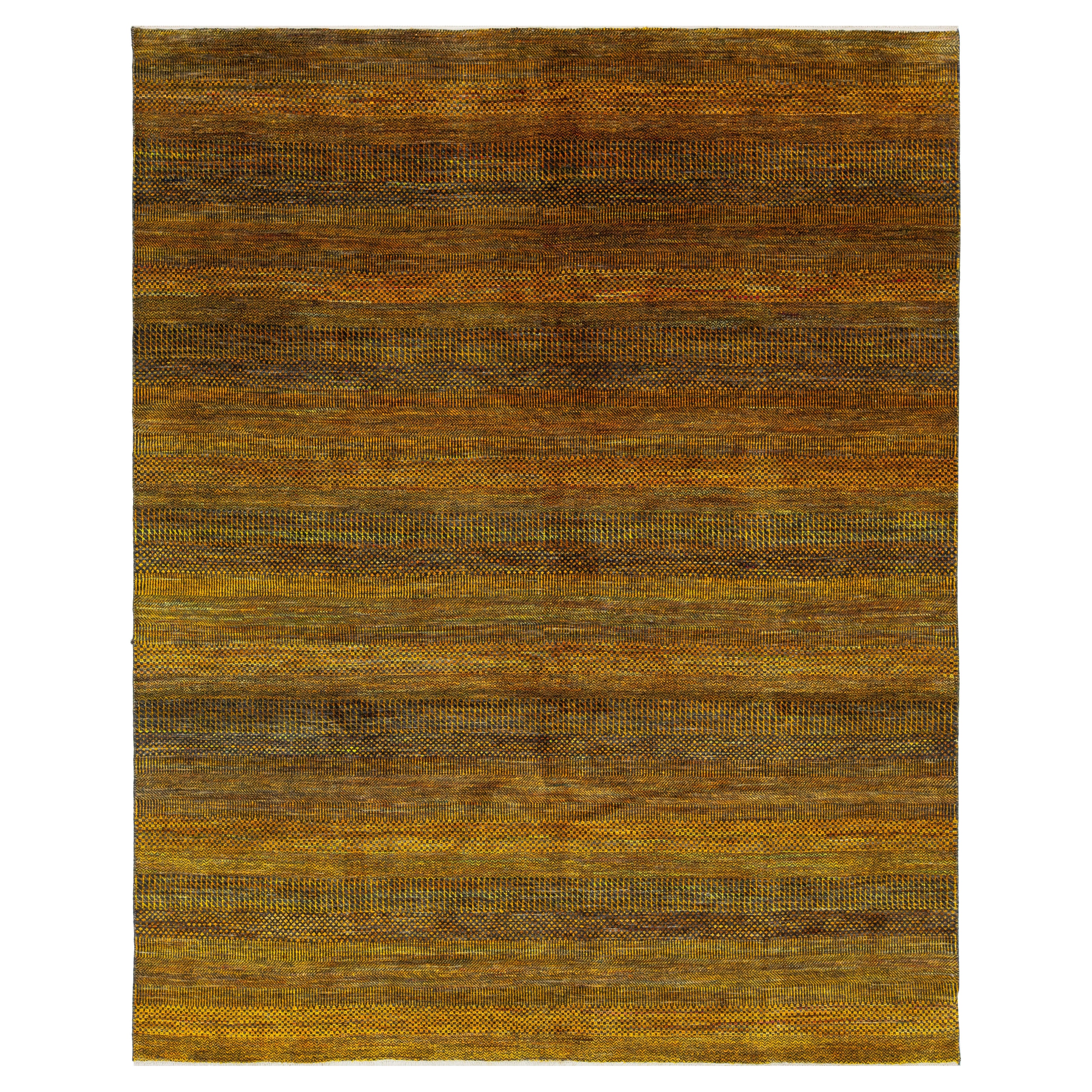 Moderner handgefertigter Savannah-Wollteppich mit geometrischem Muster in Goldenrod