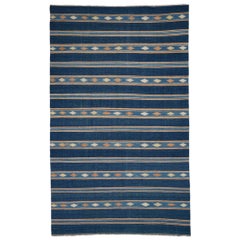 Tapis Dhurrie vintage à rayures bleu marine  Rug & Kilim