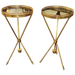 Pair of Modern Jansen Style Polished Brass and Glass Drink Tables