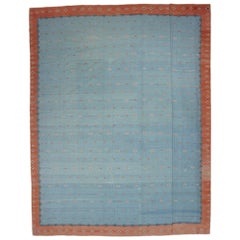 Vintage Dhurrie Square Rug in Blue and Rust with Geometric Pattern Rug & Kilim