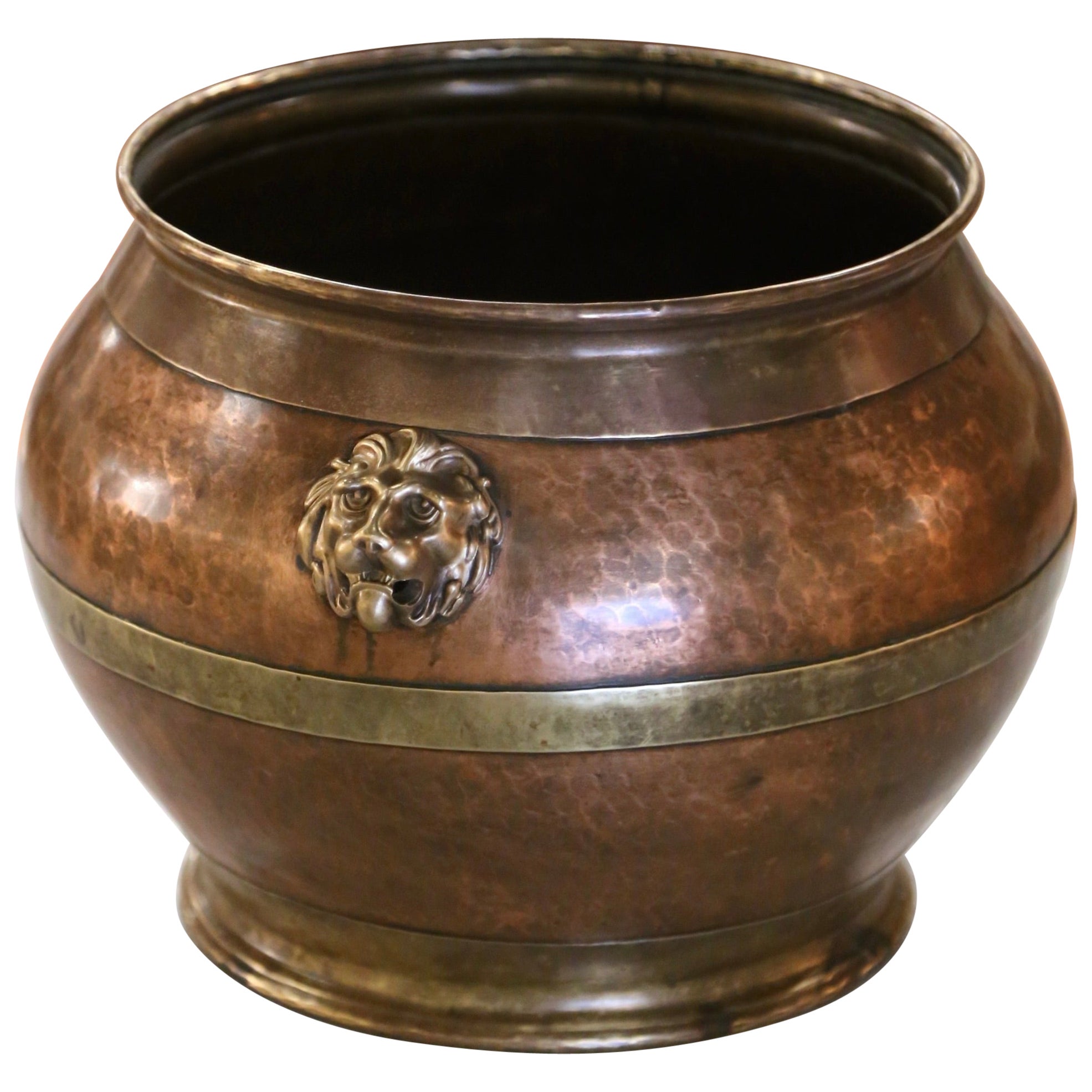 19th Century French Hammered Copper and Brass Circular Jardiniere