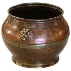 Antique 19th Century French Hammered Copper and Brass Circular Jardiniere
