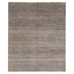 Modern Savannah Wool Rug Handmade in Brown With Geometric Pattern