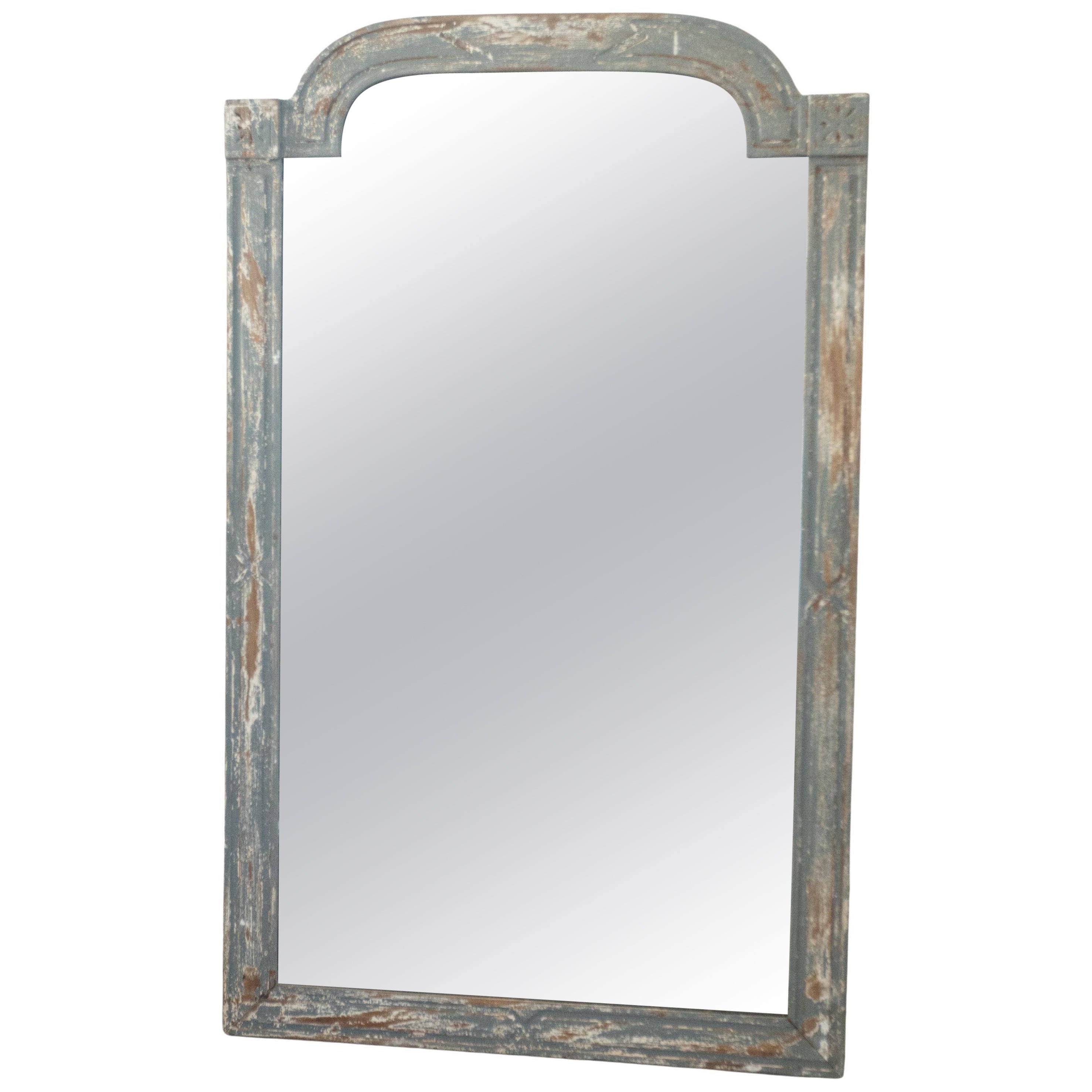 Louis XVI Style Blue Grey Carved Mirror