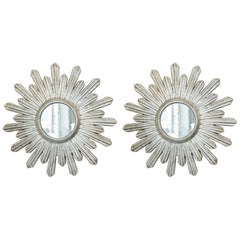 Pareja de espejos Sunburst de pan de plata