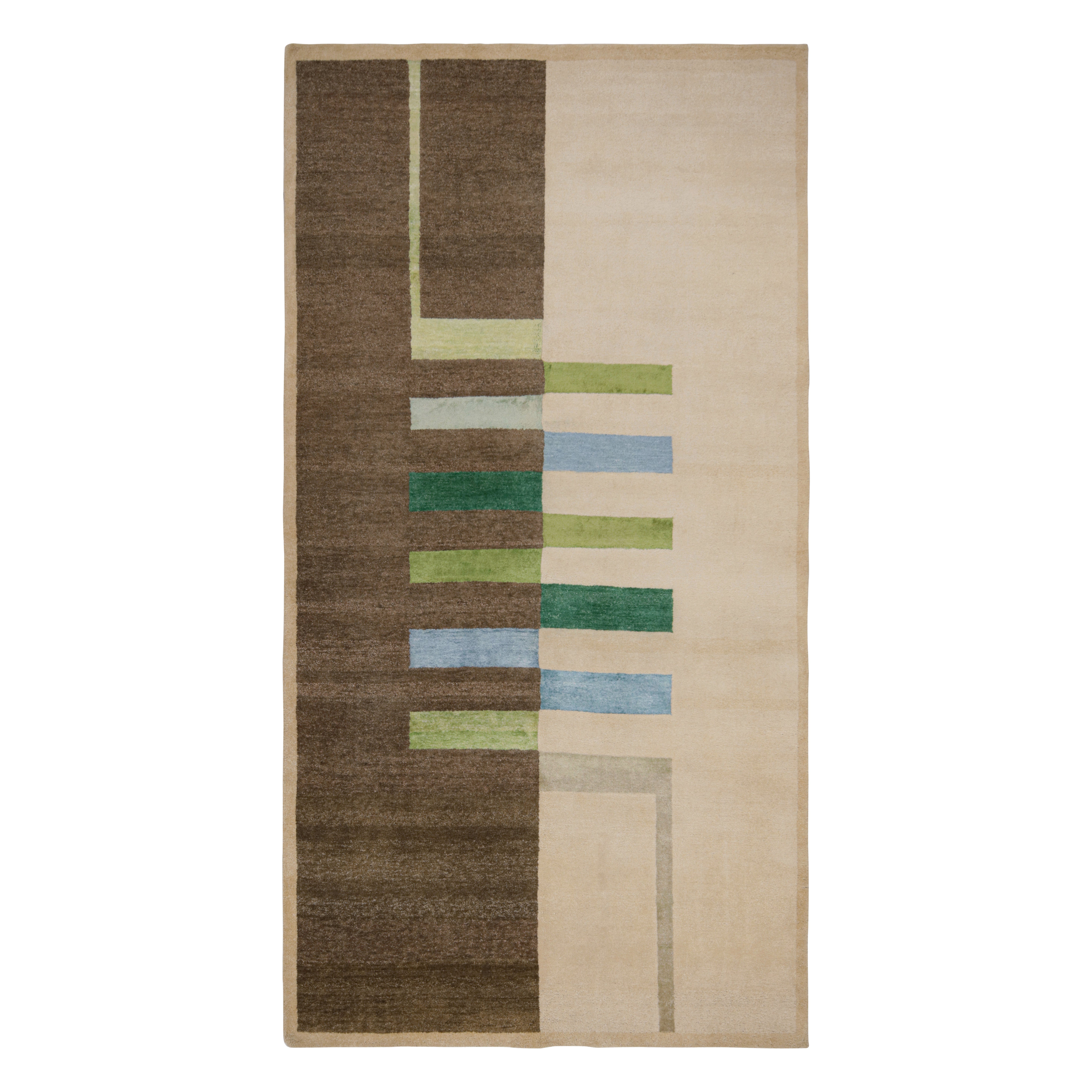 Rug & Kilim - Tappeto moderno Bauhaus Geometrico Beige Marrone Blu, Verde in Lana Personalizzato