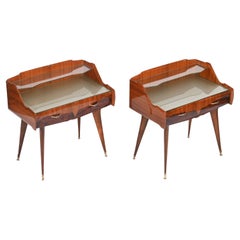 Paar Nachttische aus Holz, Glas und Messing, Paolo Buffa, Italien 1950er Jahre