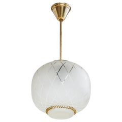 Stockmann-Orno, Pendant Light, Brass, Glass, Finland, 1940s