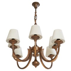 French Designer, Chandelier, Bronze, Fabric, France, 1950s
