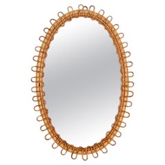 Franco Albini Oval Curved Rattan and Bamboo Mirror, Italy 1960s