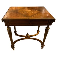 Antique French louis XVI style drop side occasional table with marquetry