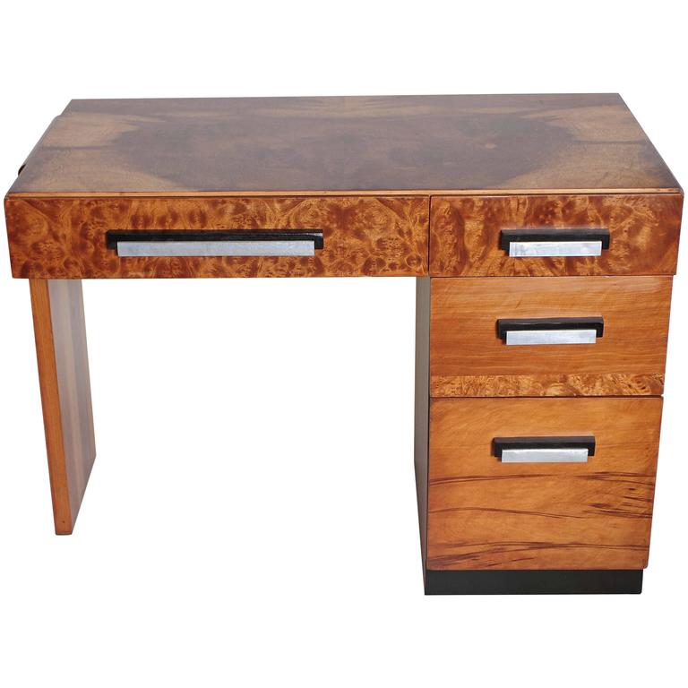 Machine Age Art Deco Donald Deskey For Widdicomb Asymmetric Desk Multiple Burled And Ebonized Original Hastings Art Deco Desk