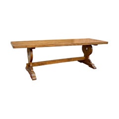 Antique Table de salle à manger de campagne à la française Base à tréteaux Chêne Honey Oak c.1920