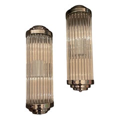 Wonderful Vintage Nickel Glass Rod Art Deco Skyscraper Theater Cinema 8 Sconces