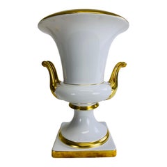Mid-century Vintage white and gold German porcelain classical urn/vase