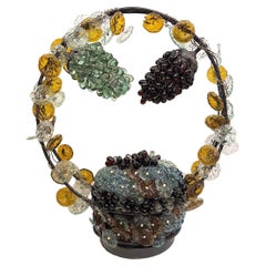 Glass Flowers and Grapes Basket Lamp