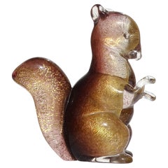 Vintage Seguso Murano Dark Amethyst Gold Flecks Italian Art Glass Squirrel Figurine
