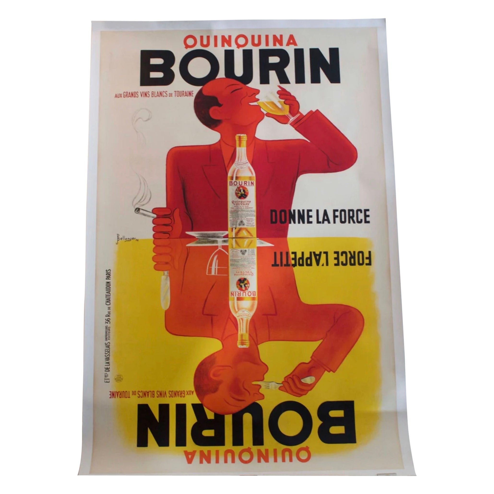 Vintage Poster Original Bourin Quinquina Poster Bellenger 1936 Food &Wine French