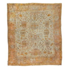 Antique Subdued Turkish Oushak Ivory Hand Knotted Wool Rug
