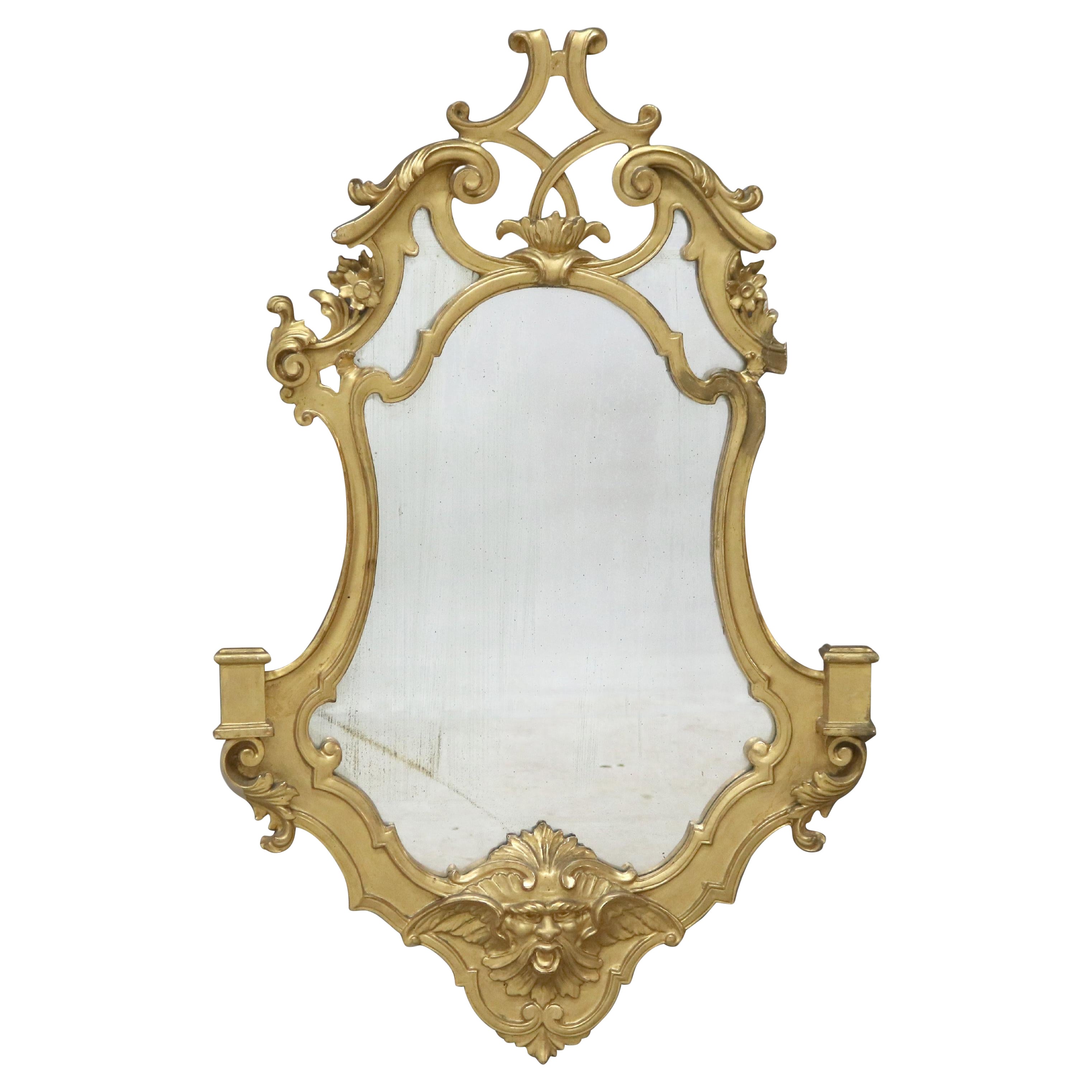 Antique Italian Continental Baroque Figural Wind God Giltwood Wall Mirror C1920