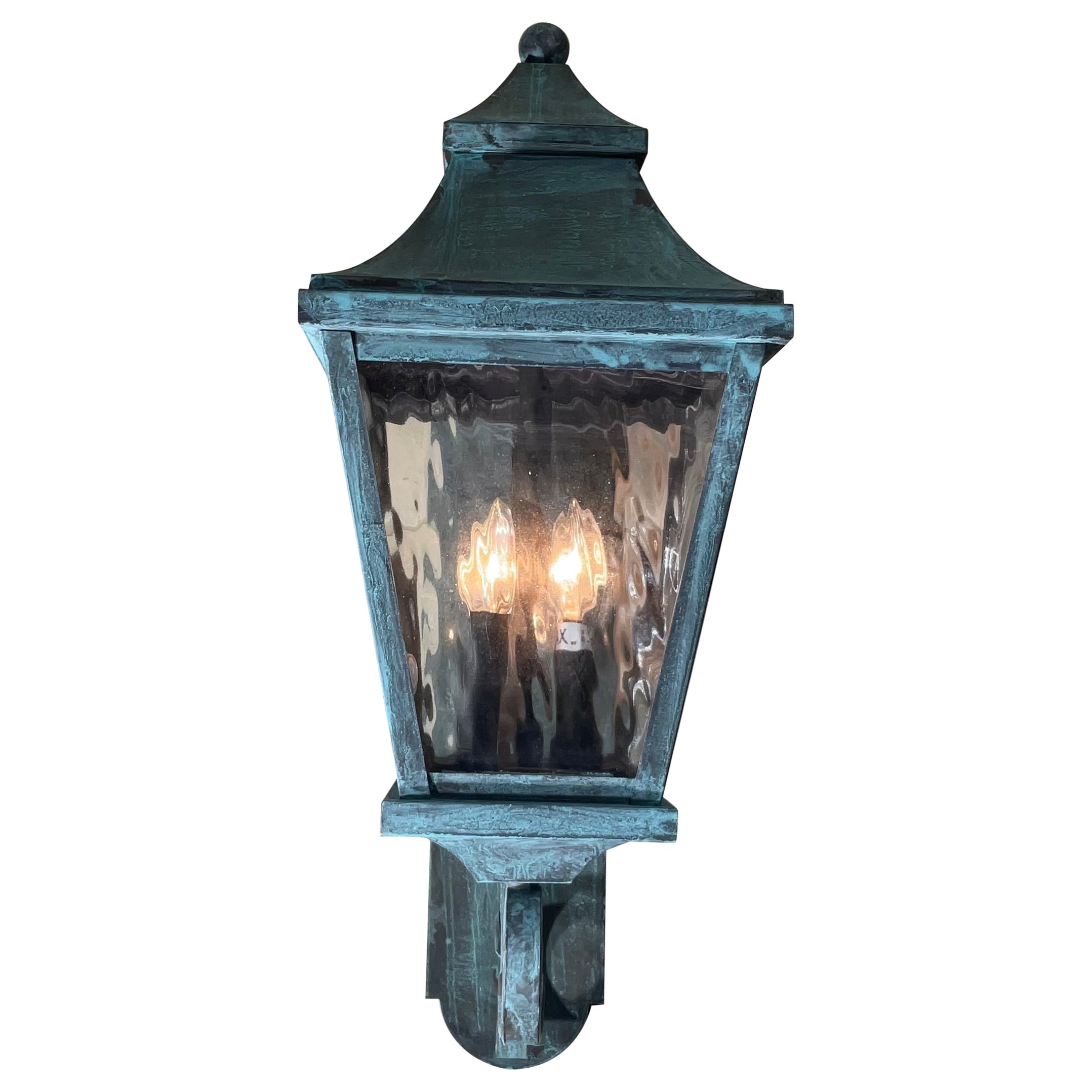 Single solid Quality Brass Wall  Hanging Lantern  25” high x 9”.5 w x 13” d For Sale