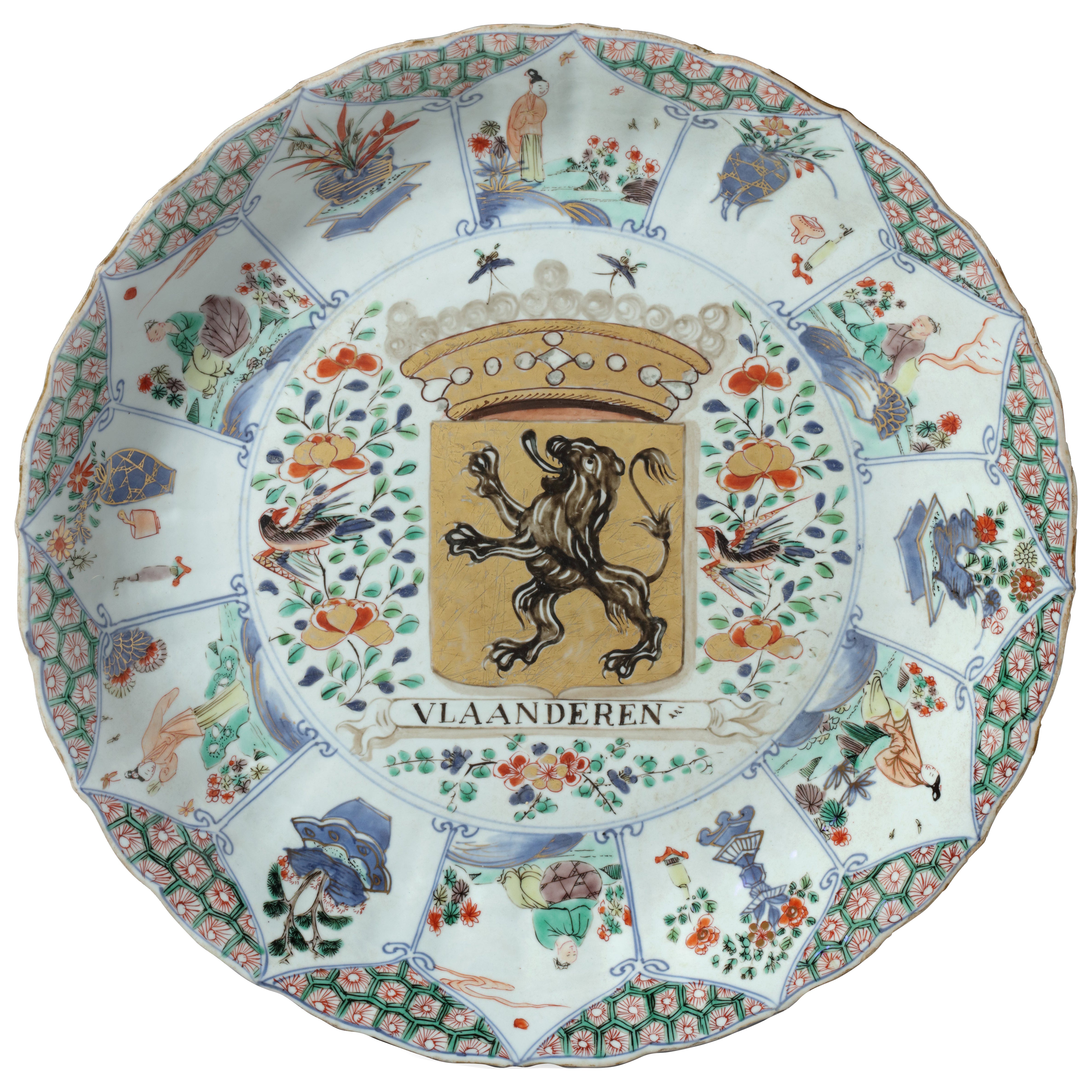 Chinesische Export-Schale „famille verte“ aus Porzellan „Flanders“ mit Wappen