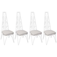 Set of Four Dramatic 1960s Tall Back Wrought Iron Chairs