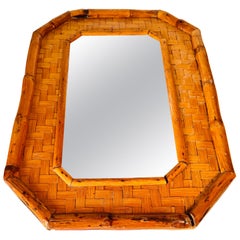 Vintage Italian Bamboo and Rattan Mirror, 1970s Coastal Style