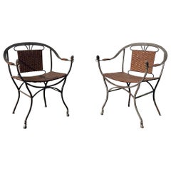Iron Horseshoe Back and Leather Chairs, Set of 2