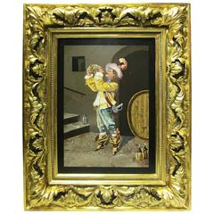 Antique Italian 19th-20th Century Pietra Dura Plaque Depicting a Musketeer Drinking Wine