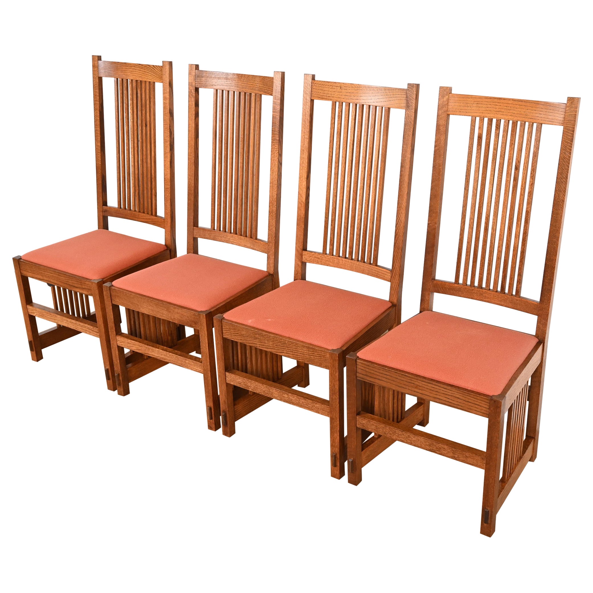 Stickley Style Mission Oak Arts & Crafts High Back Spindle Dining Chairs