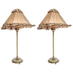 Retro 20th Century Pair of Brass and Green Onyx Lamps