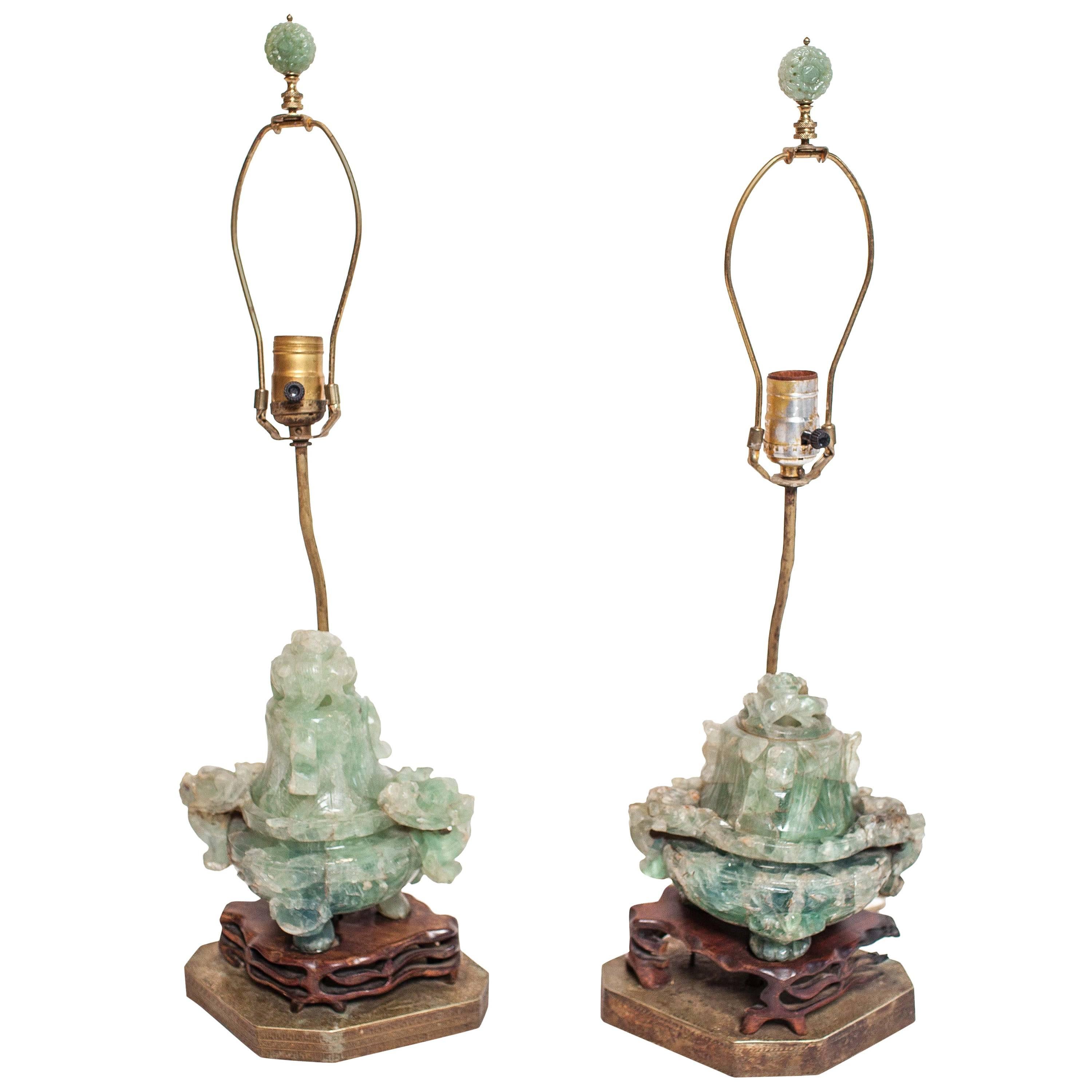 Chinesisches Paar Madame Chiang Kai-Shek-Quarz-Lampen, 19. Jahrhundert im Angebot