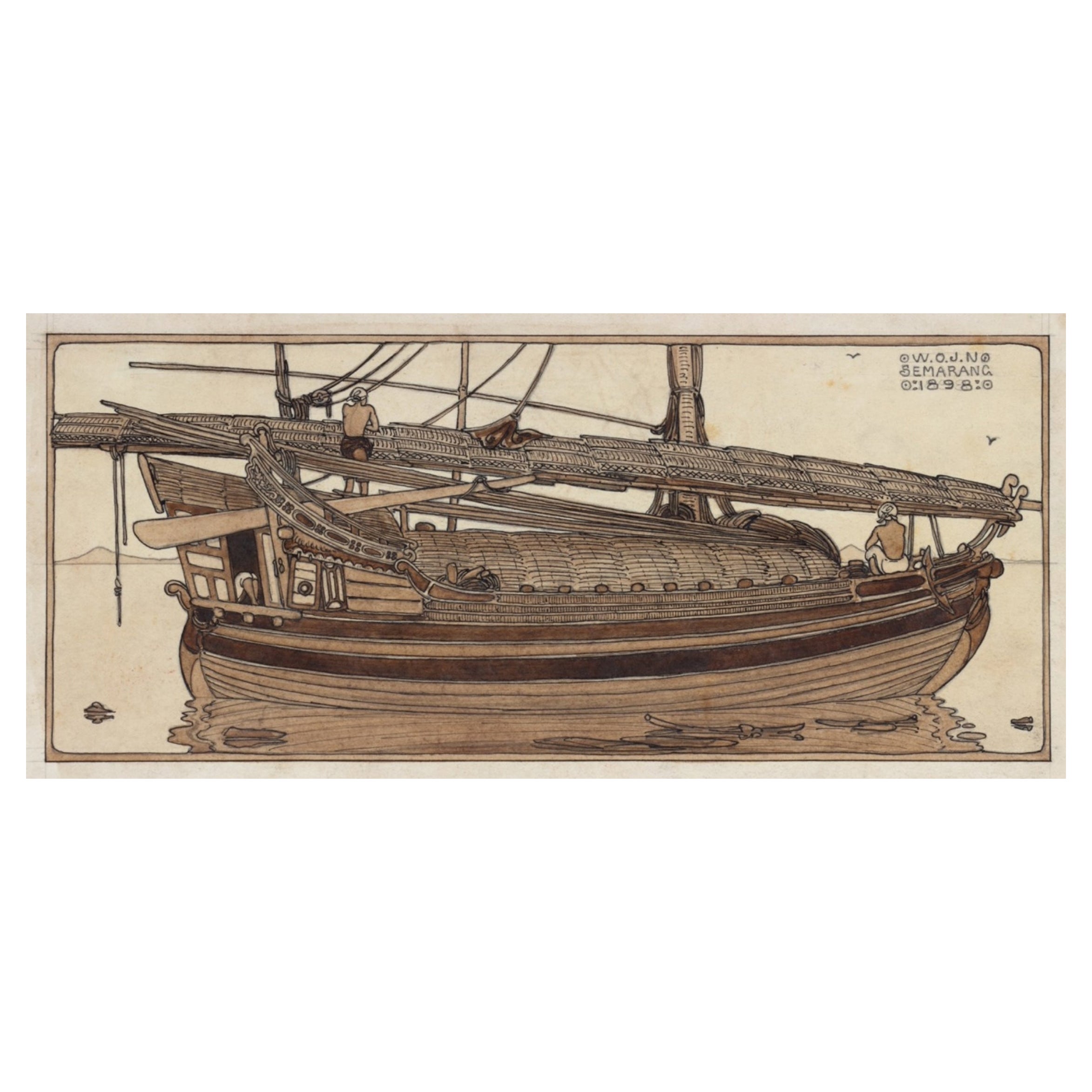 W.O.J. Nieuwenkamp (1874-1950) 'Un bateau Buginese, Semarang 1898' en vente
