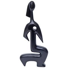 Modernist Ebonized Cubist Wood Sculpture