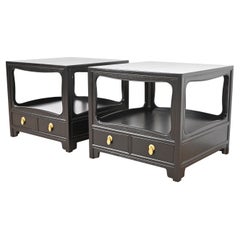 Michael Taylor for Baker Far East Collection Black Lacquered Nightstands